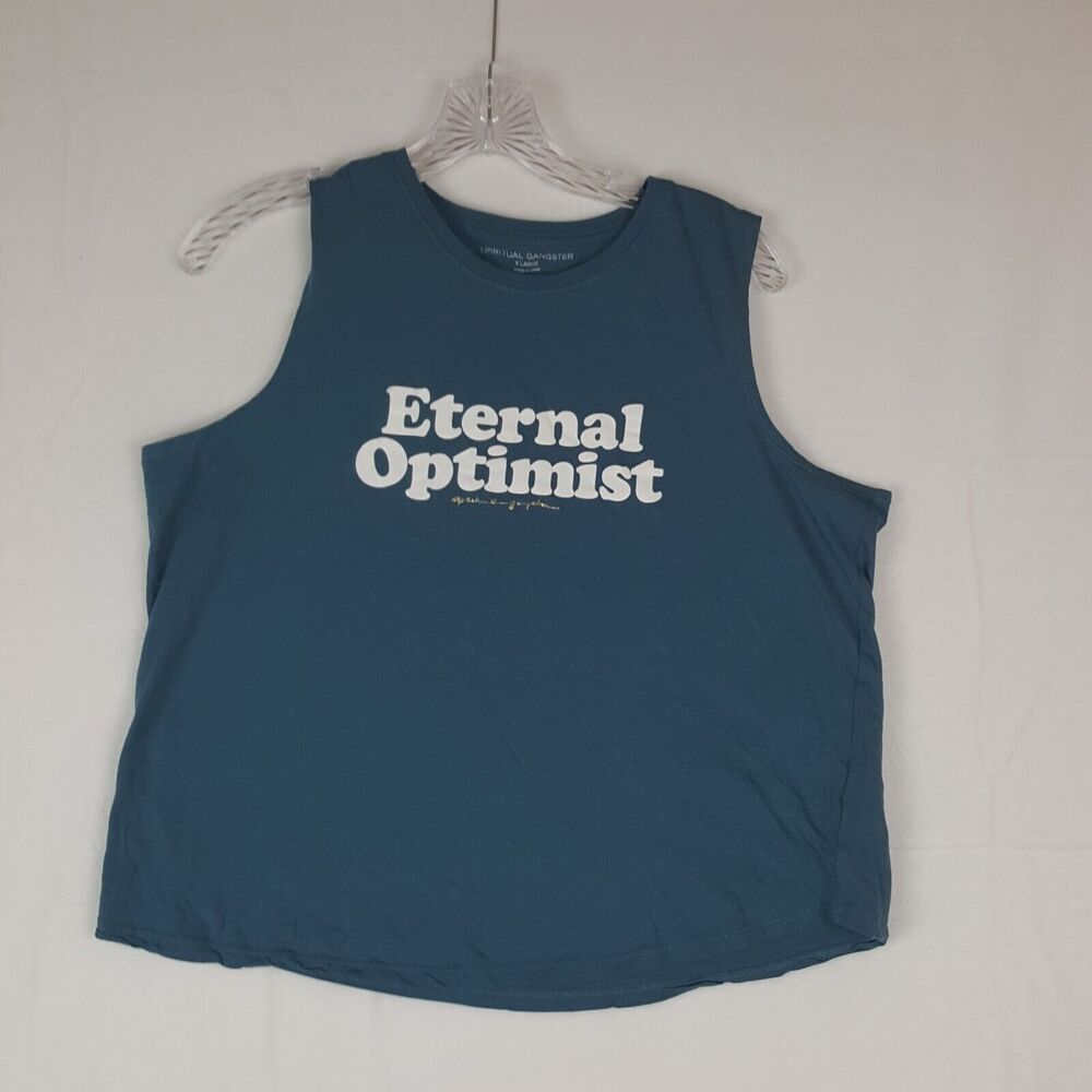 Spiritual Gangster Blue Sleeveless Tank with Spell Out Eternal Optimist Size XL